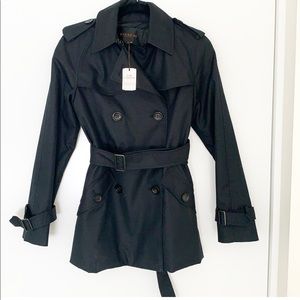 Coach solid short trench coat black